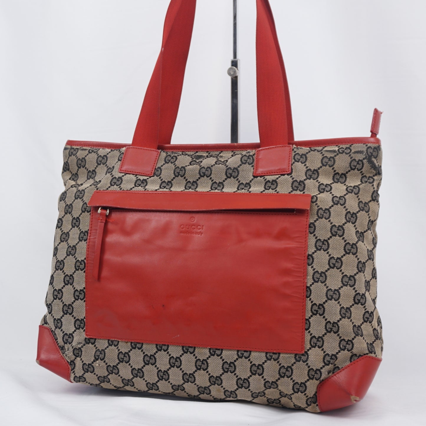 グッチ 019 0426 2404 GG キャンバス レザートートバッグ レッド系 GUCCI B26G793