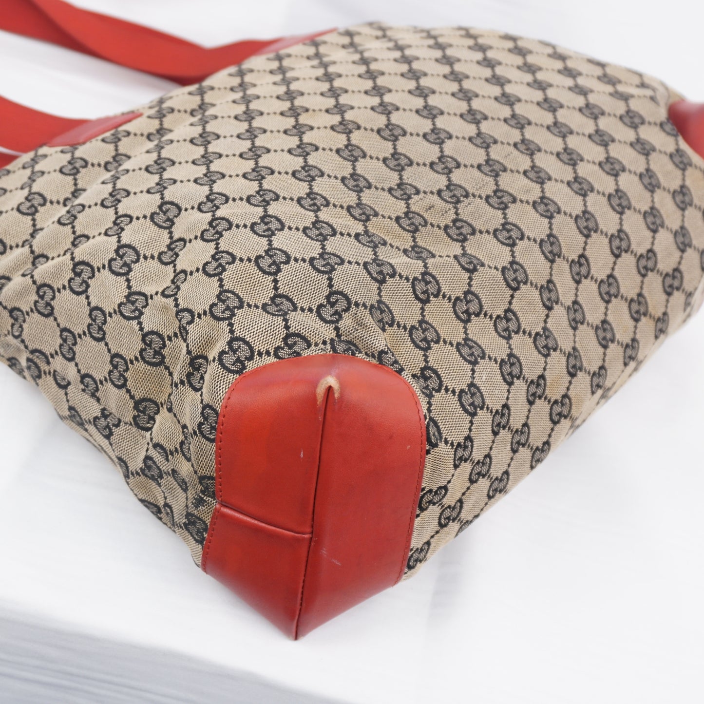 グッチ 019 0426 2404 GG キャンバス レザートートバッグ レッド系 GUCCI B26G793