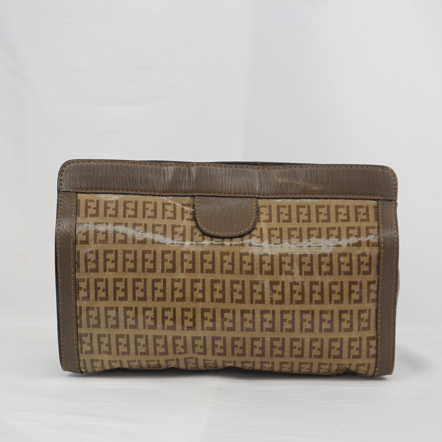 フェンディ ズッキーノ PVC コーティング キャンバス レザー クラッチ セカンドバッグ ブラウン FENDI SAS B26G930