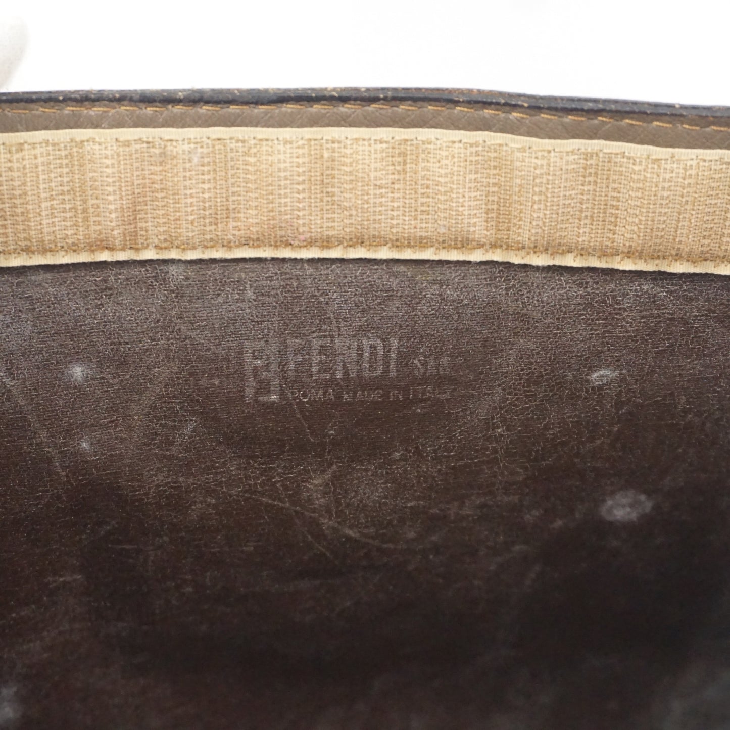フェンディ ズッキーノ PVC コーティング キャンバス レザー クラッチ セカンドバッグ ブラウン FENDI SAS B26G930