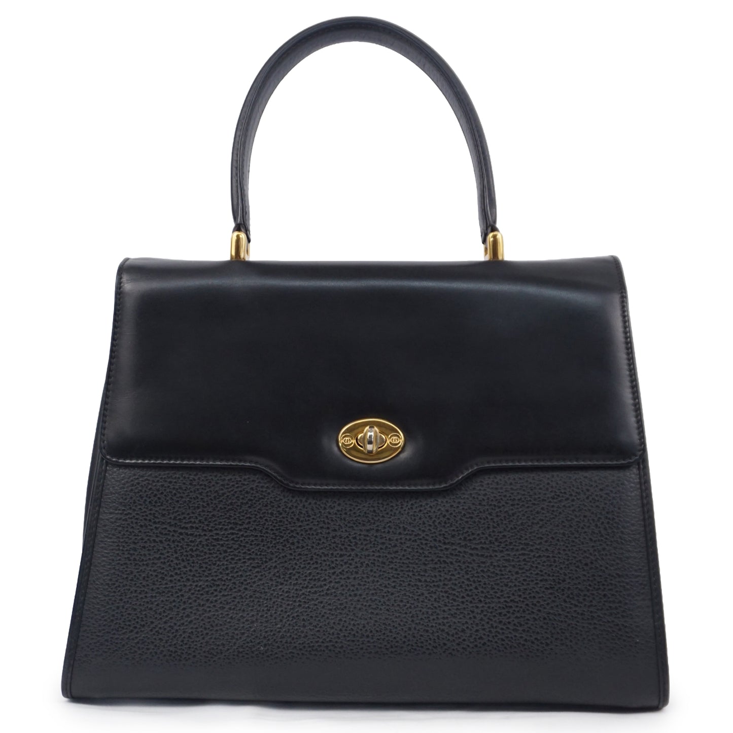 グッチ ターンロック ハンドバッグ 000 113 0182 レザー ブラック 美品 オールドグッチ ヴィンテージ 希少 2層式 B26H977