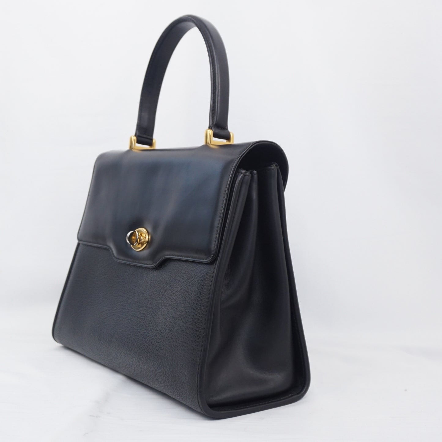 グッチ ターンロック ハンドバッグ 000 113 0182 レザー ブラック 美品 オールドグッチ ヴィンテージ 希少 2層式 B26H977
