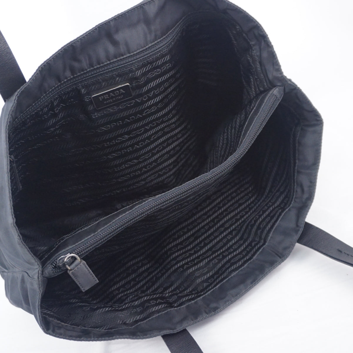プラダ テスート ナイロン レザー トート ハンドバッグ 2層式 ブラック 117 B26H848
