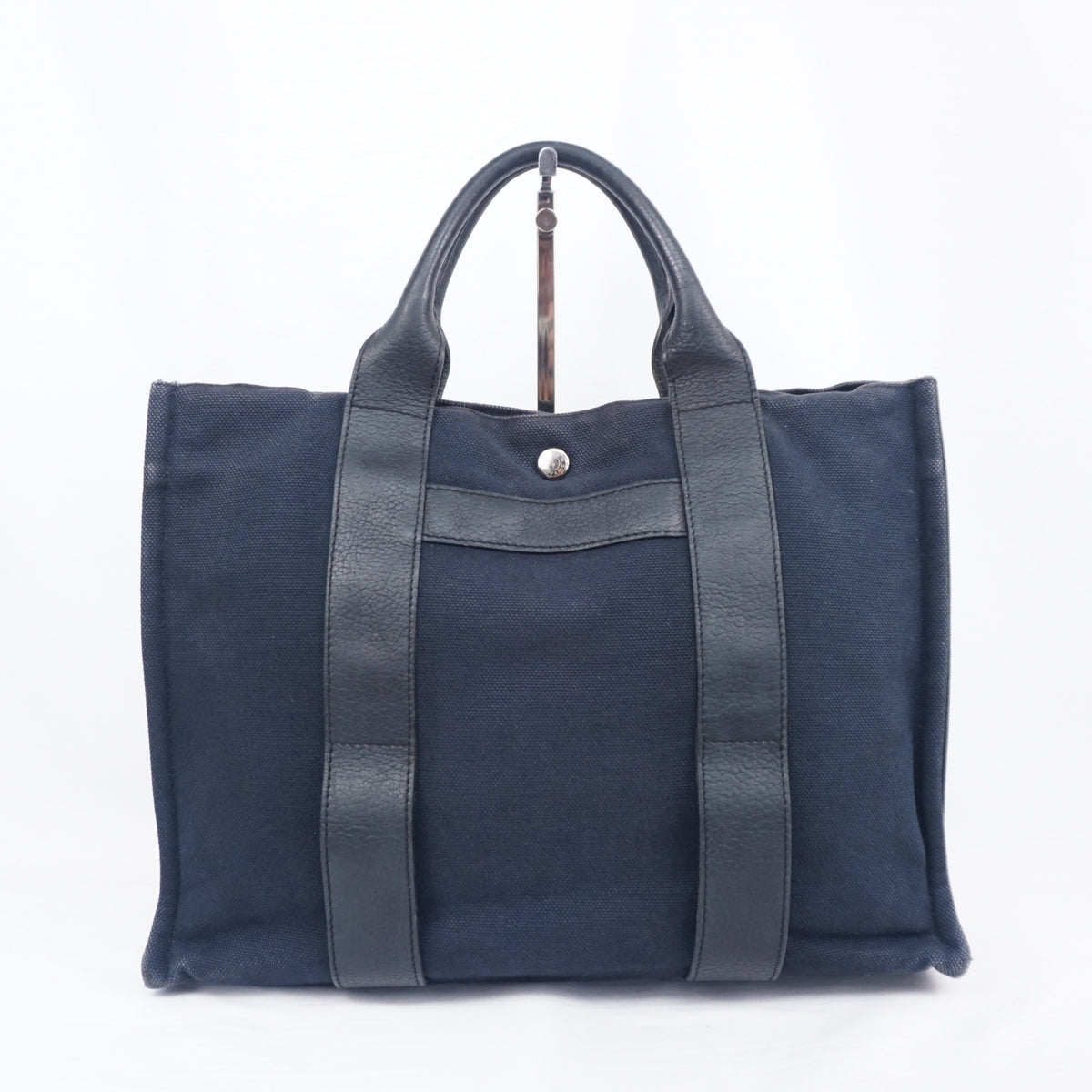 エルメス サックアーネ MM トート ハンドバッグ キャンバス レザー ダークネイビー B26H553