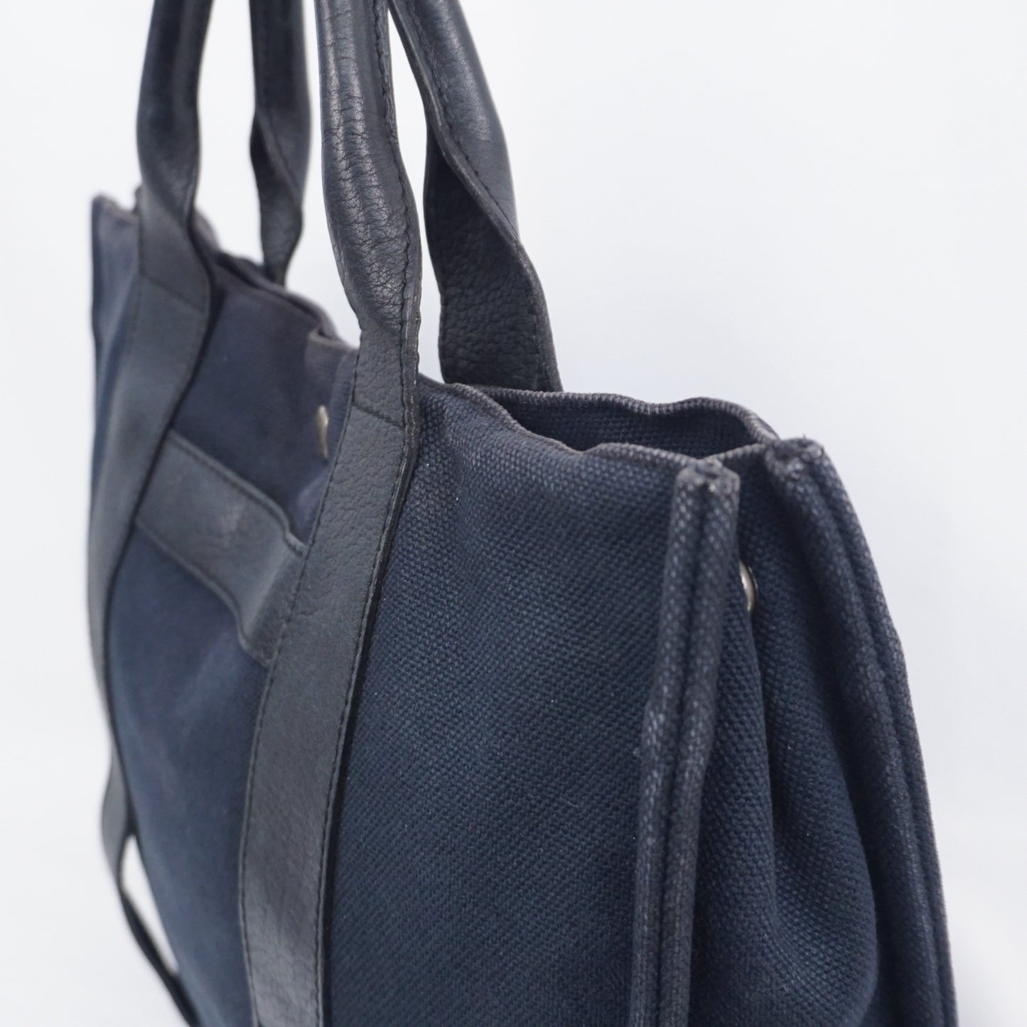 エルメス サックアーネ MM トート ハンドバッグ キャンバス レザー ダークネイビー B26H553